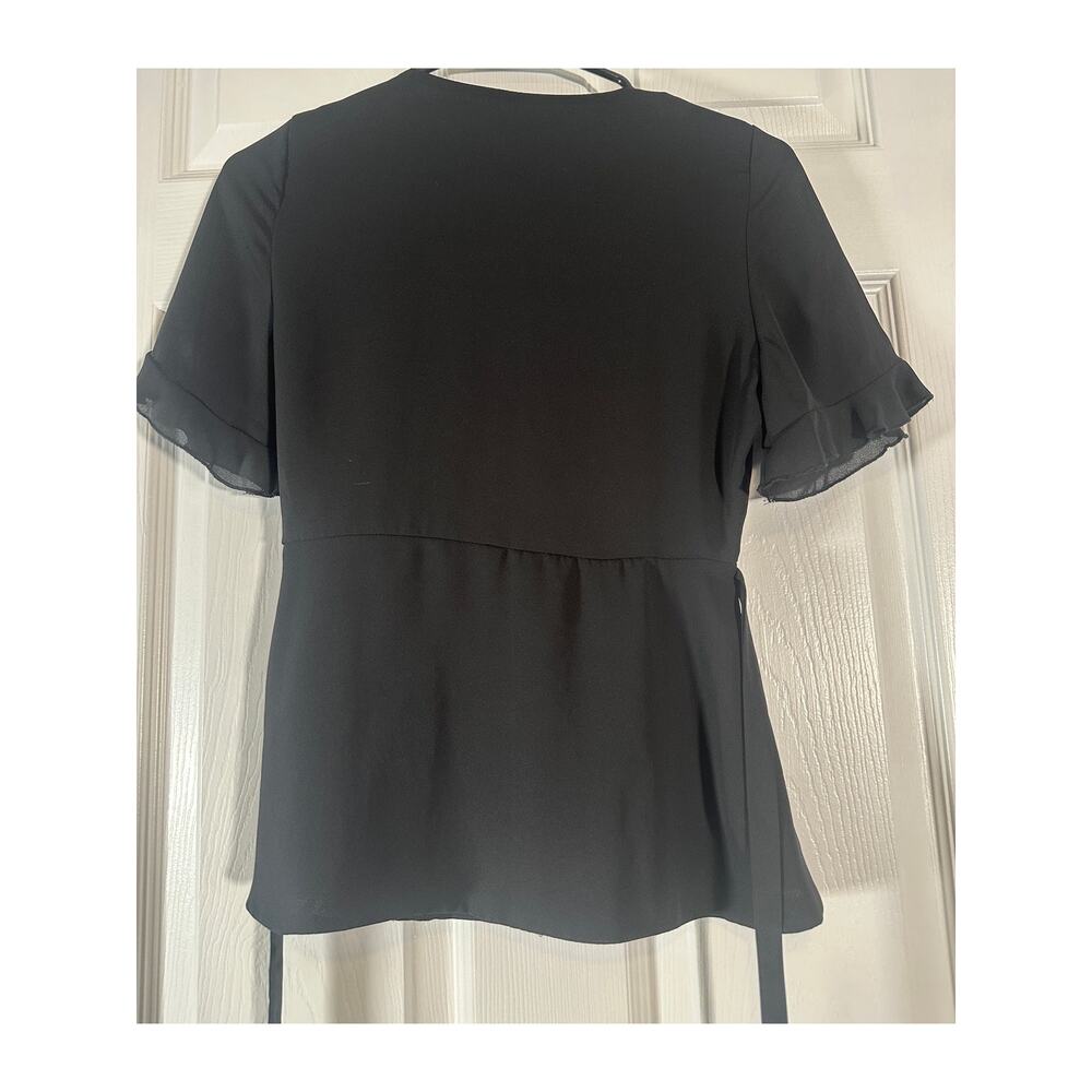 NWT - Zara Trafaluc Wrap Top with Flutter Sleeves – Black – Size XS - Picture 7 of 7